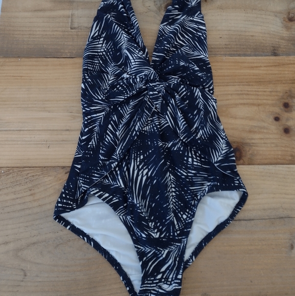 Michael Michael Kors Palm Leaf Print Deep V Twist One Piece Swimsuit Size M - Picture 9 of 13